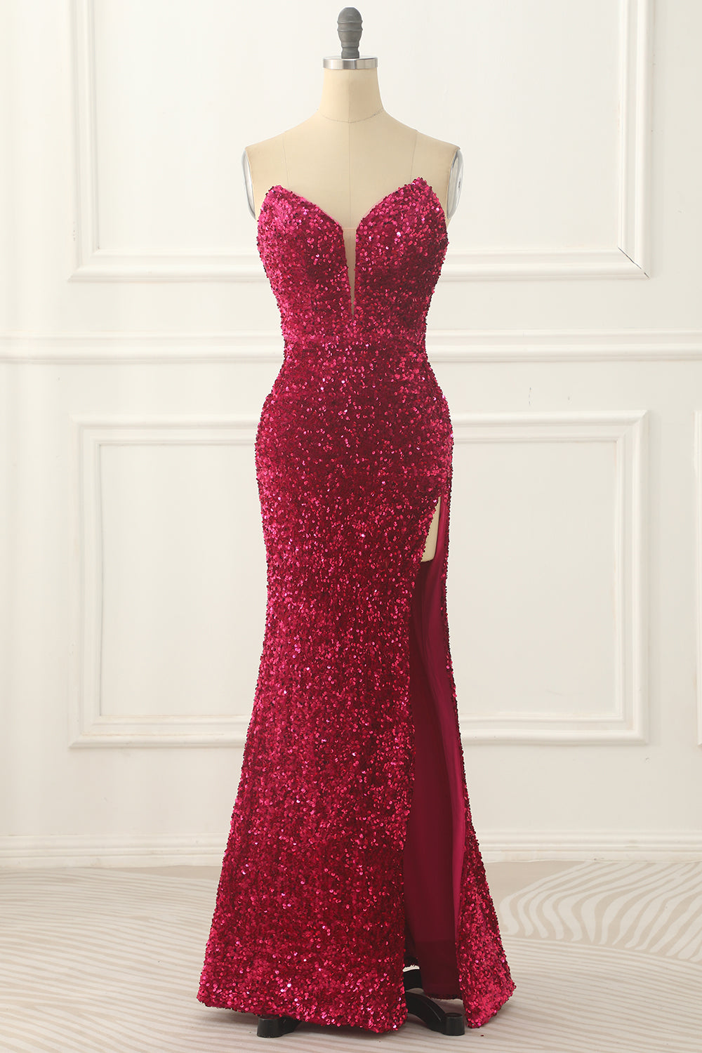 Luolandi Sequin Mermaid Prom Dress With Split Front V-neck Off Shoulder Sparkly Evening Dress